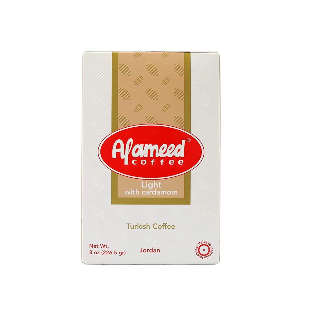 Al Ameed Gourmet Turkish Ground Coffee Light Roast with Cardamom, 100% Authentic Arabica, Fresh & Finely Ground, 8oz