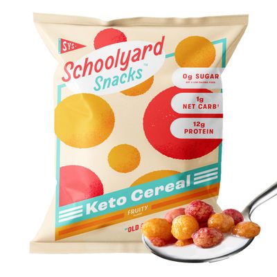 Schoolyard Snacks Keto Cereal - Fruity Flavor |12g Protein, Low Carb, Low Sugar, Low Calories | Gluten-Free, Grain-Free, Keto-Friendly | Healthy Breakfast & Snack | Made in the USA - 12 Pack