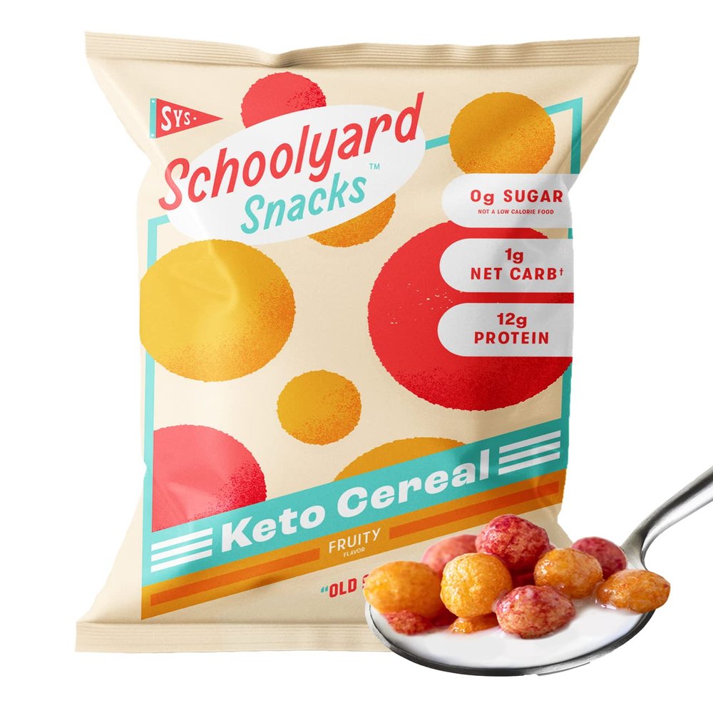 Schoolyard Snacks Keto Cereal - Fruity Flavor |12g Protein, Low Carb, Low Sugar, Low Calories | Gluten-Free, Grain-Free, Keto-Friendly | Healthy Breakfast & Snack | Made in the USA - 12 Pack