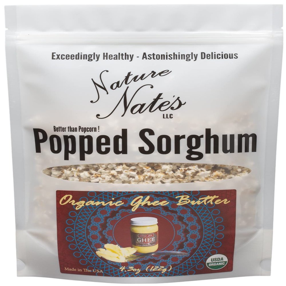 Nature Nates Popped Sorghum, Ghee Butter - Organic, Keto & Gluten Free, Healthy Snacks, Better Than Popcorn, Made in USA - 4.3 Ounce