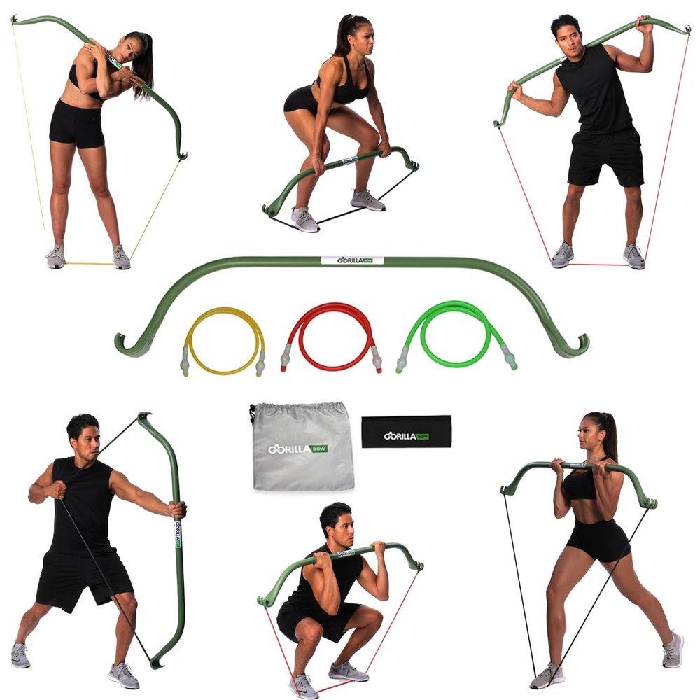 Gorilla Bow Lite Portable Home Gym System, Strength Training Equipment 100 Plus Workouts, All in One Exercise Equipment for Travel, Home Gym & Outdoor Workouts (Lite Bow, Green, Base Bundle)