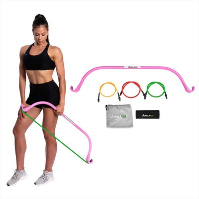 Gorilla Bow Lite Portable Home Gym System, Strength Training Equipment 100 Plus Workouts, All in One Exercise Equipment for Travel, Home Gym & Outdoor Workouts (Lite Bow, Pink, Base Bundle)