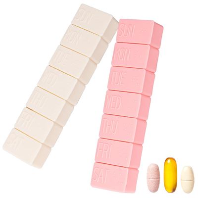 2Pack Weekly Pill Organizer,Extra Large 7 Days Cute Pill Cases Travel Daily Pill Box for Vitamin Medicine Fish Oil, Calcium Tablets Supplements