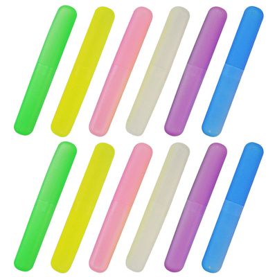 12PCS Plastic Toothbrush Case Six Colors Portable Dust-proof Toothbrush Cases Toothbrushes Holder for Daily and Travel Use (12)
