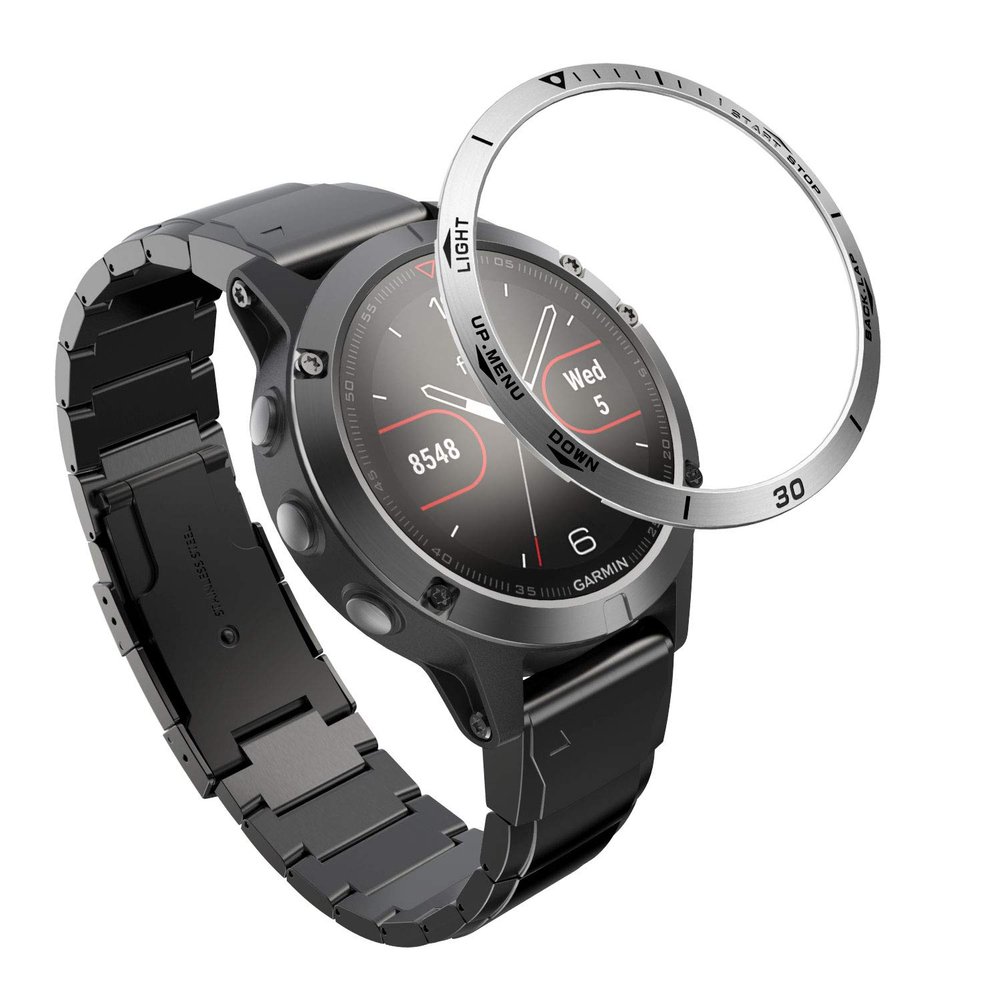 DKEnjoy Stainless Steel Bezel Ring Adhesive Cover Anti Scratch Dial Protector Compatible for Garmin Fenix 5 Smartwatch (A-Silver)