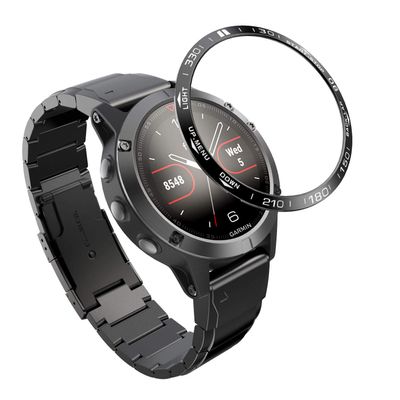 DKEnjoy Stainless Steel Bezel Ring Adhesive Cover Anti Scratch Dial Protector Compatible for Garmin Fenix 5 Smartwatch (B-Black)