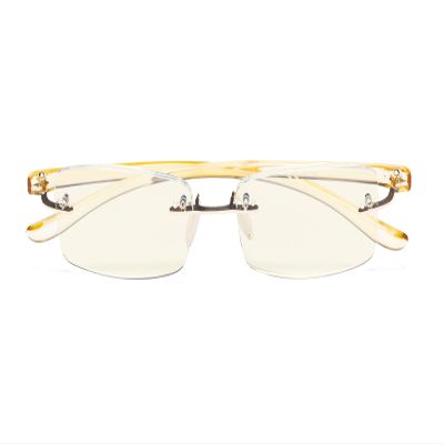 CessBlu Computer Reading Glasses for Men Women Blue Light Filter Anti Glare UV Ray Protection Rimless Reader Eyeglasses (Yellow Arm)+1.5