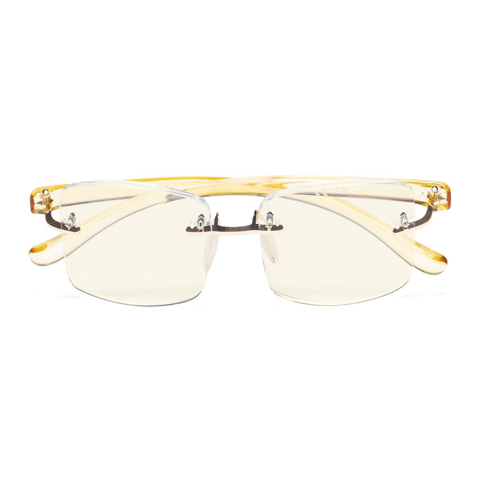 CessBlu Computer Reading Glasses for Men Women Blue Light Filter Anti Glare UV Ray Protection Rimless Reader Eyeglasses (Yellow Arm)+1.5
