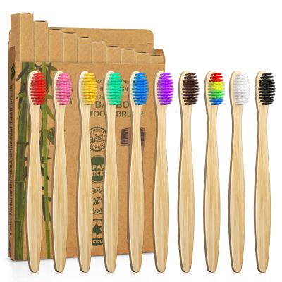 10 Pack Bamboo Toothbrushes | Biodegradable & Compostable Eco-Friendly Natural Bamboo Charcoal Toothbrushes | BPA Free Soft Bristles Wooden Toothbrush - 100% RECYCLED PACKAGING (Adult - 10 Color)