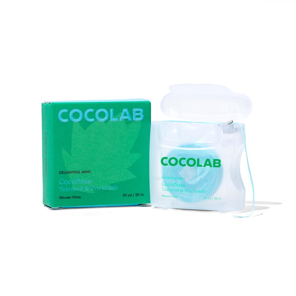 Cocofloss Woven Dental Floss, Dentist-Designed Oral Care, Mint, Waxed, Expanding, Vegan, Kid-Friendly String Floss with Coconut Oil, 1 Spool (33 yd)