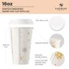 [400 SET]Harvest Pack 16 oz Christmas Coffee Cups with Lids, White Snowflake Winter Disposable Paper Hot Cups, Insulated Ripple Wall Cups, XMAS Gold and Silver Foil, Hot Chocolate To go view 2