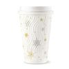 [100 SET]Harvest Pack 16 oz Christmas Coffee Cups, White Snowflake Winter Disposable Paper Cups, Insulated Ripple Wall Paper Cups with Lids, XMAS Gold and Silver Foil, Hot Chocolate To go view 1