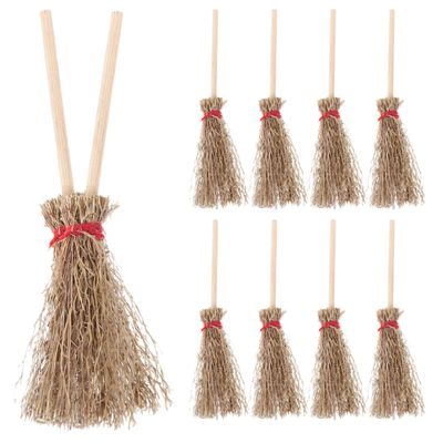 EXCEART Mini Broom Witch Accessory 3.74 Inch Straw Broomstick with Red Hanging Rope for Halloween Party Decoration and Costume Prop