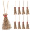 EXCEART Mini Broom Witch Accessory 3.74 Inch Straw Broomstick with Red Hanging Rope for Halloween Party Decoration and Costume Prop view 1