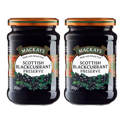 Mackays Scottish Blackcurrant Preserve Jam 340g (Pack of 2)| Imported from Scotland | Made with Whole Fruits | Vegan | Gluten-Free | No Artificial Colors or Preservatives