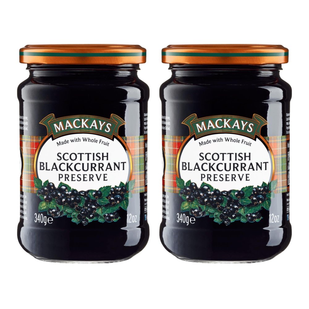 Mackays Scottish Blackcurrant Preserve Jam 340g (Pack of 2)| Imported from Scotland | Made with Whole Fruits | Vegan | Gluten-Free | No Artificial Colors or Preservatives