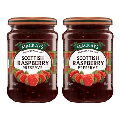 Mackays Scottish Raspberry Preserve Jam 340gm (Pack of 2)| Imported from Scotland | Made with Whole Fruits | Vegan | Gluten-Free | No Artificial Colors or Preservatives