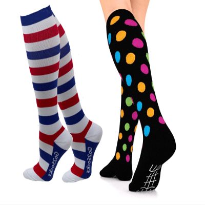 Go2Socks Go2 Compression Socks for Men Women Nurses Runners| Medium Compression Stockings (Black Polka/Stripe 2 Pair, Small)