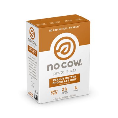 No Cow Protein Bar, Peanut Butter Chocolate Chip, 21g Plant Based Protein, Keto Friendly, Low Carb, Low Sugar, Dairy Free, Gluten Free, Vegan, High Fiber, Non-GMO, 4 Count