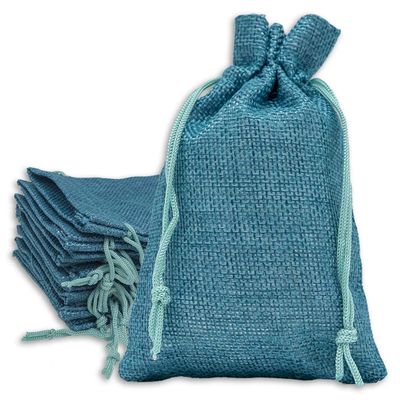 12-Pack 3x4 Natural Burlap Gift Bags w. Drawstring (Teal Blue, X-Small) for Party Favors, Presents or DIY Craft by TheDisplayGuys