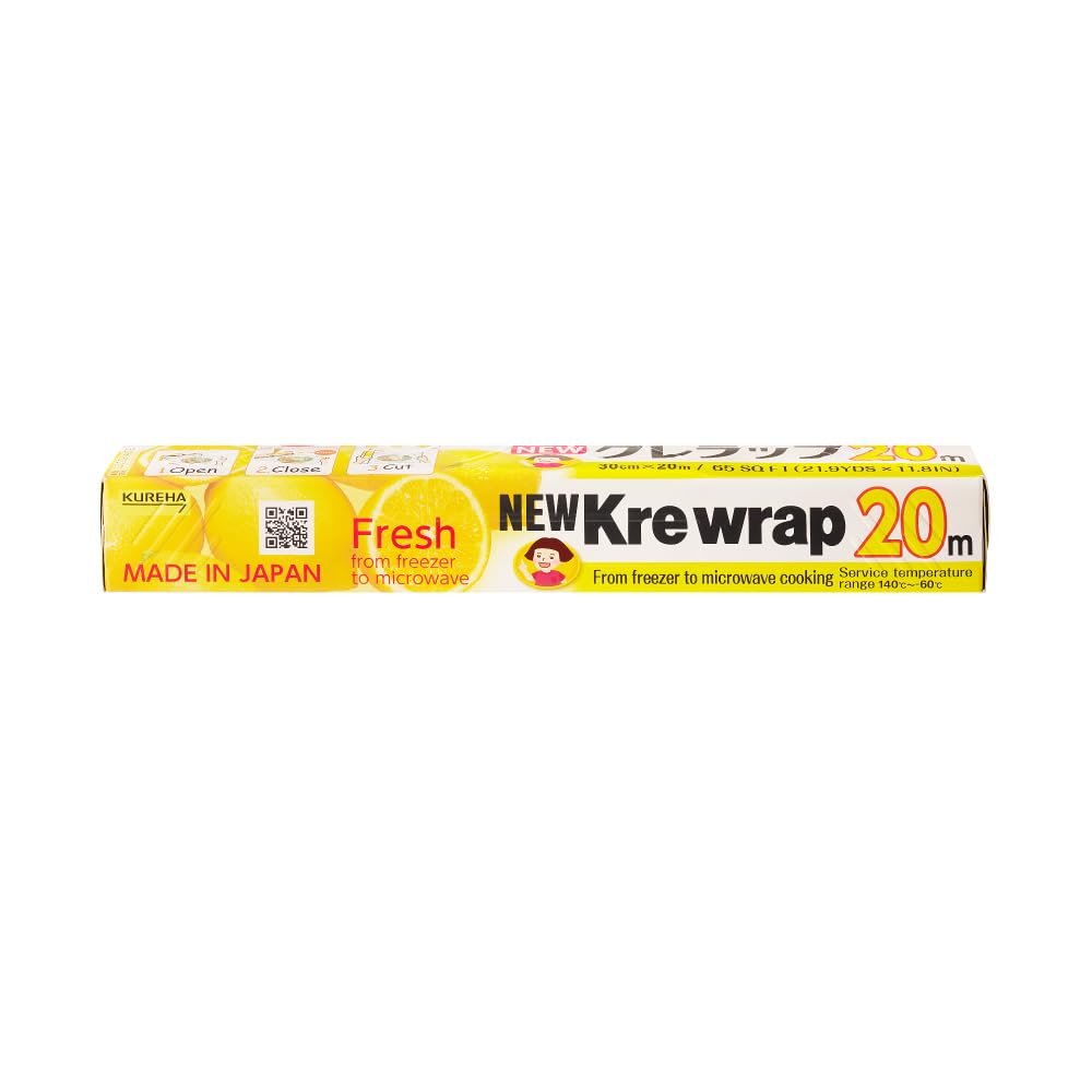 KUREHA Krewrap Plastic Cling Wrap, Pack of 1, 65 sq ft. Per Roll, Clear