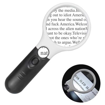 3X 45x Handheld Magnifier Illuminated Reading Magnifying Glass Lens Jewelry Loupe with 3 LED Light Ideal for Reading Newspaper, Crafts, Hobby, Maps, Watch Repair (White+Black) (White + Black)