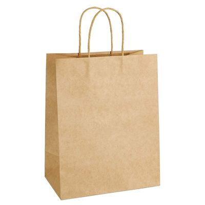 100Pcs Brown Paper Bags 7.8x4.25x10.6" Paper Gift Bags with Handles for Wedding Party Craft Retail Packaging ,Recycled Twist handles Shopping Bags (Brown,S-100)