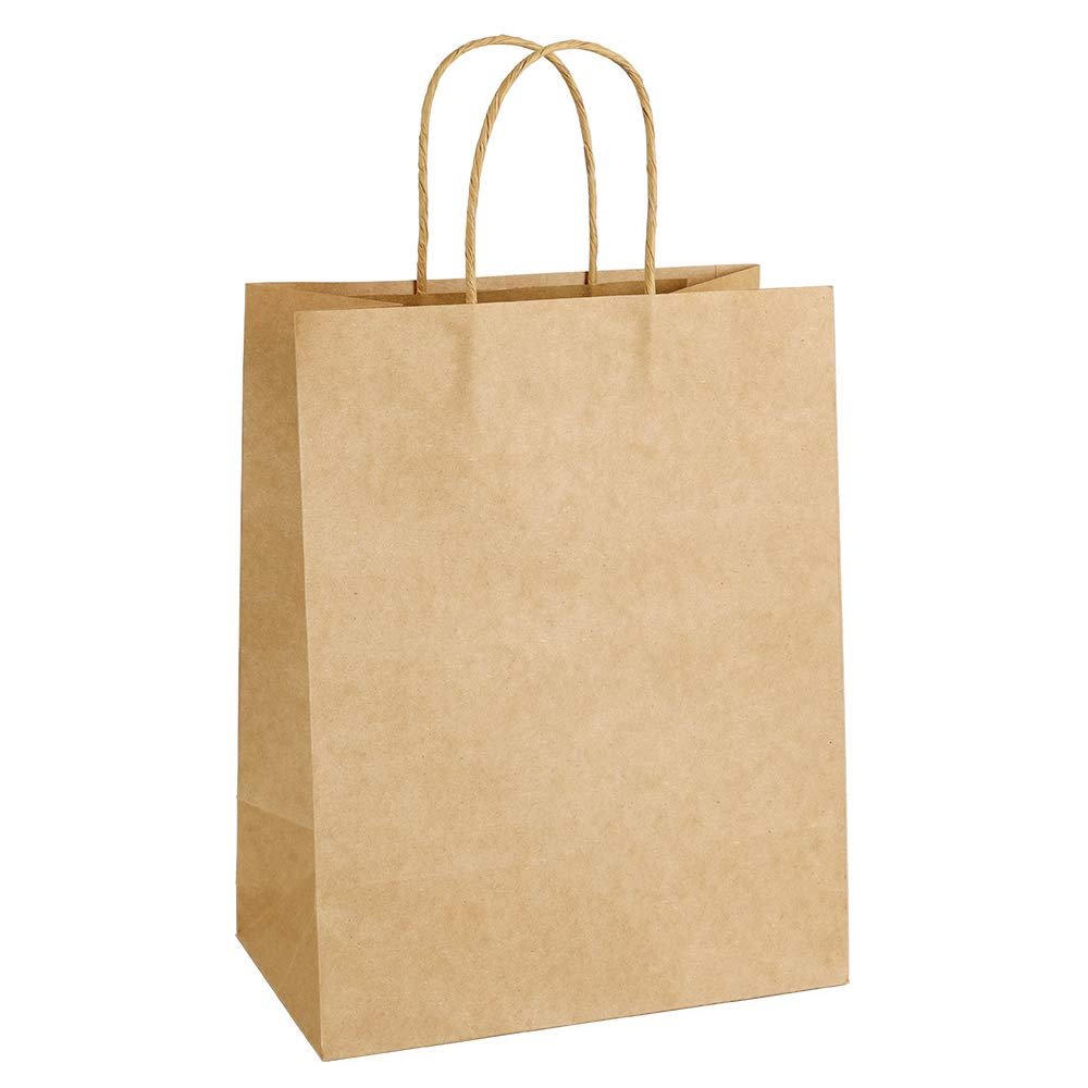 100Pcs Brown Paper Bags 7.8x4.25x10.6" Paper Gift Bags with Handles for Wedding Party Craft Retail Packaging ,Recycled Twist handles Shopping Bags (Brown,S-100)