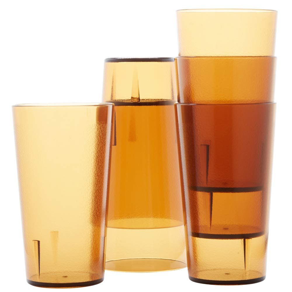 Restaurant Grade, BPA-Free 12oz Amber Plastic Cups 6pk. Super Durable, Break Resistant Drinking Glasses for Cafe, Party, Catering. Reusable, Stackable Tumblers with Textured Grip Design