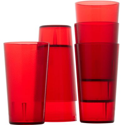 Restaurant Grade, BPA-Free 12oz Red Plastic Cups 6pk. Super Durable, Break Resistant Drinking Glasses for Cafe, Party, Catering. Reusable, Stackable Tumblers with Textured Grip Design