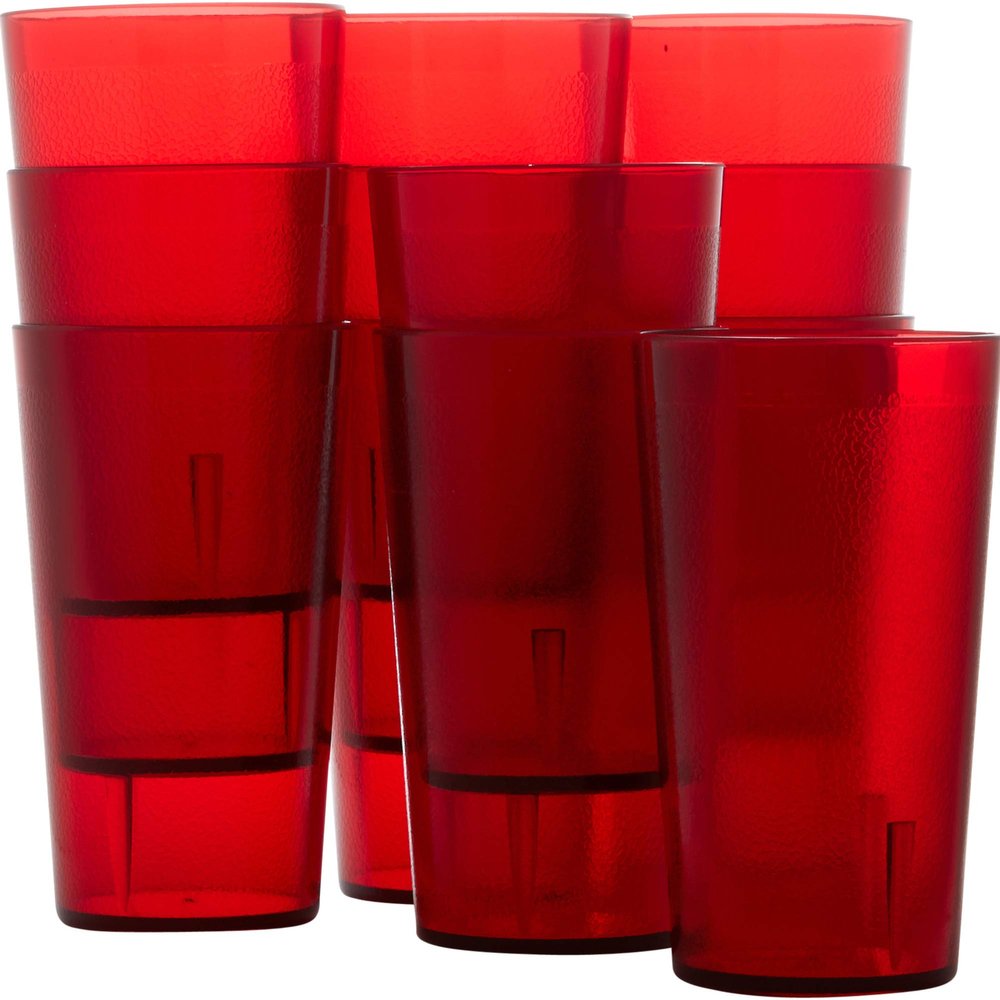 Restaurant Grade, BPA-Free 12oz Red Plastic Cups 12pk. Super Durable, Break Resistant Drinking Glasses for Cafe, Party, Catering. Reusable, Stackable Tumblers with Textured Grip Design