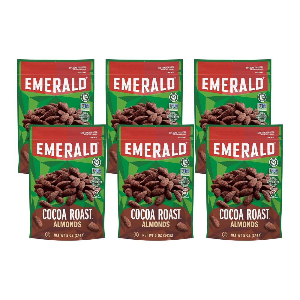 Emerald Nuts Cocoa Roast Almonds, 5 Oz Resealable Bag, Kosher Certified, Non-GMO, Contains No Artificial Preservatives, Flavors or Synthetic Colors (Pack of 6)