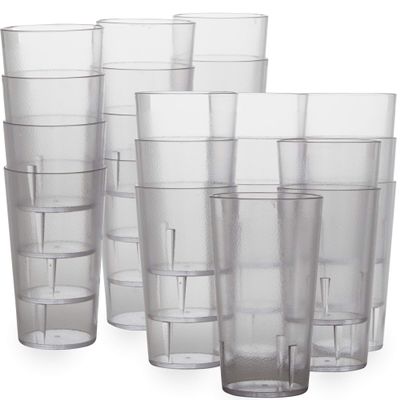 Restaurant Grade, BPA-Free 12oz Clear Plastic Cups 24pk. Super Durable, Break Resistant Drinking Glasses for Cafe, Party, Catering. Reusable, Stackable Tumblers with Textured Grip Design