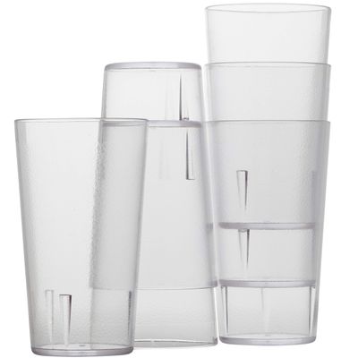 Restaurant Grade, BPA-Free 12oz Clear Plastic Cups 6pk. Super Durable, Break Resistant Drinking Glasses for Cafe, Party, Catering. Reusable, Stackable Tumblers with Textured Grip Design