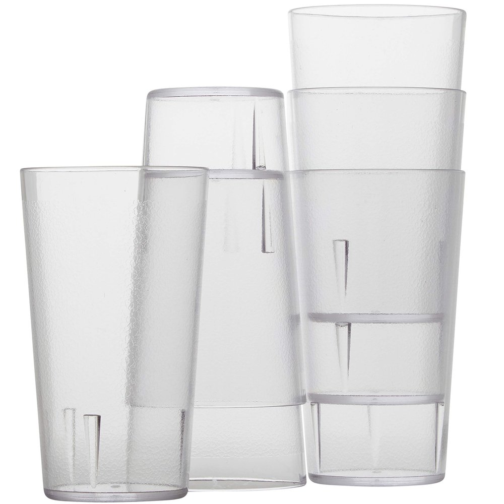 Restaurant Grade, BPA-Free 12oz Clear Plastic Cups 6pk. Super Durable, Break Resistant Drinking Glasses for Cafe, Party, Catering. Reusable, Stackable Tumblers with Textured Grip Design