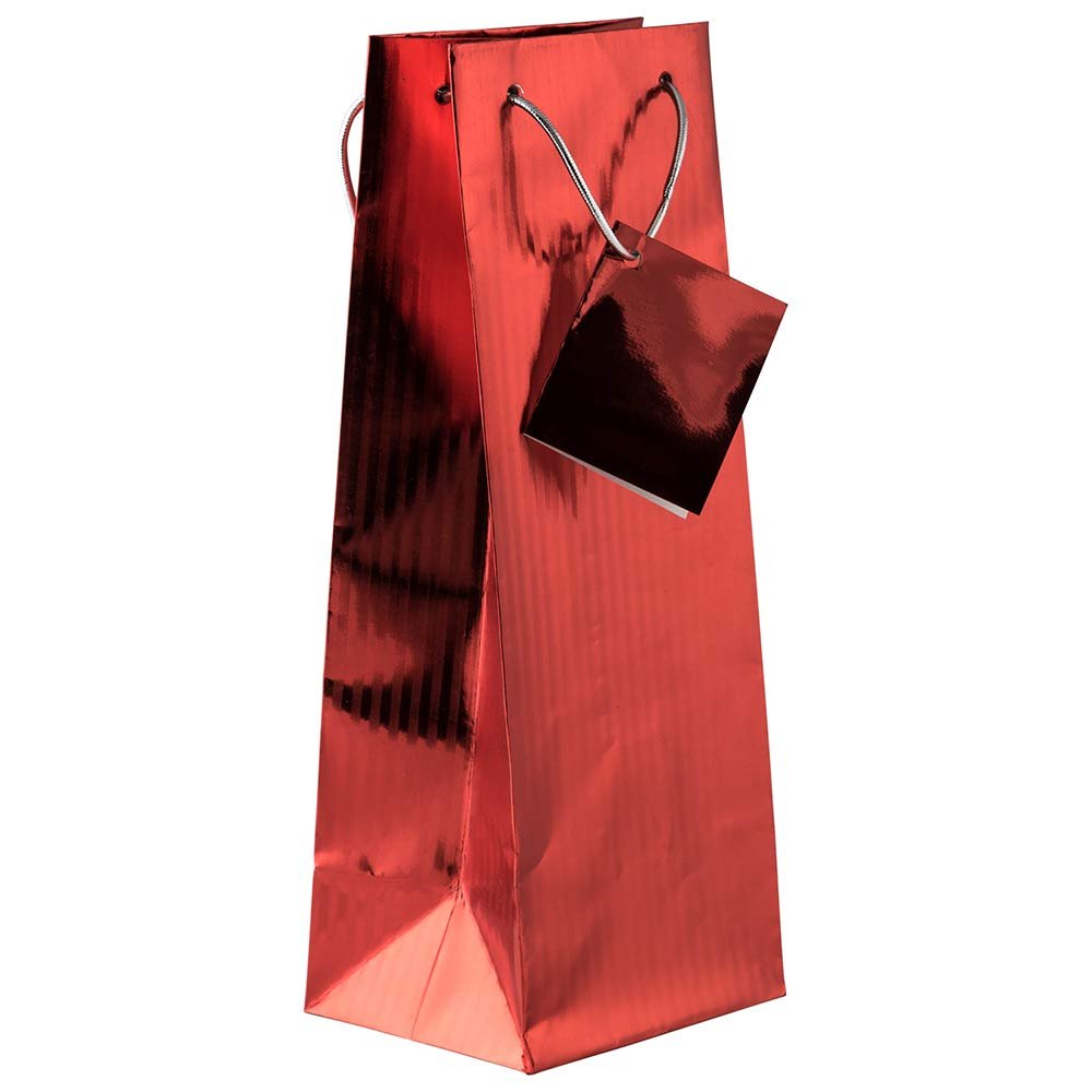 JAM Paper Wine Gift Bags - 5 x 3 1/2 x 13 - Red Foil Vertical Pinstripe - Sold Individually