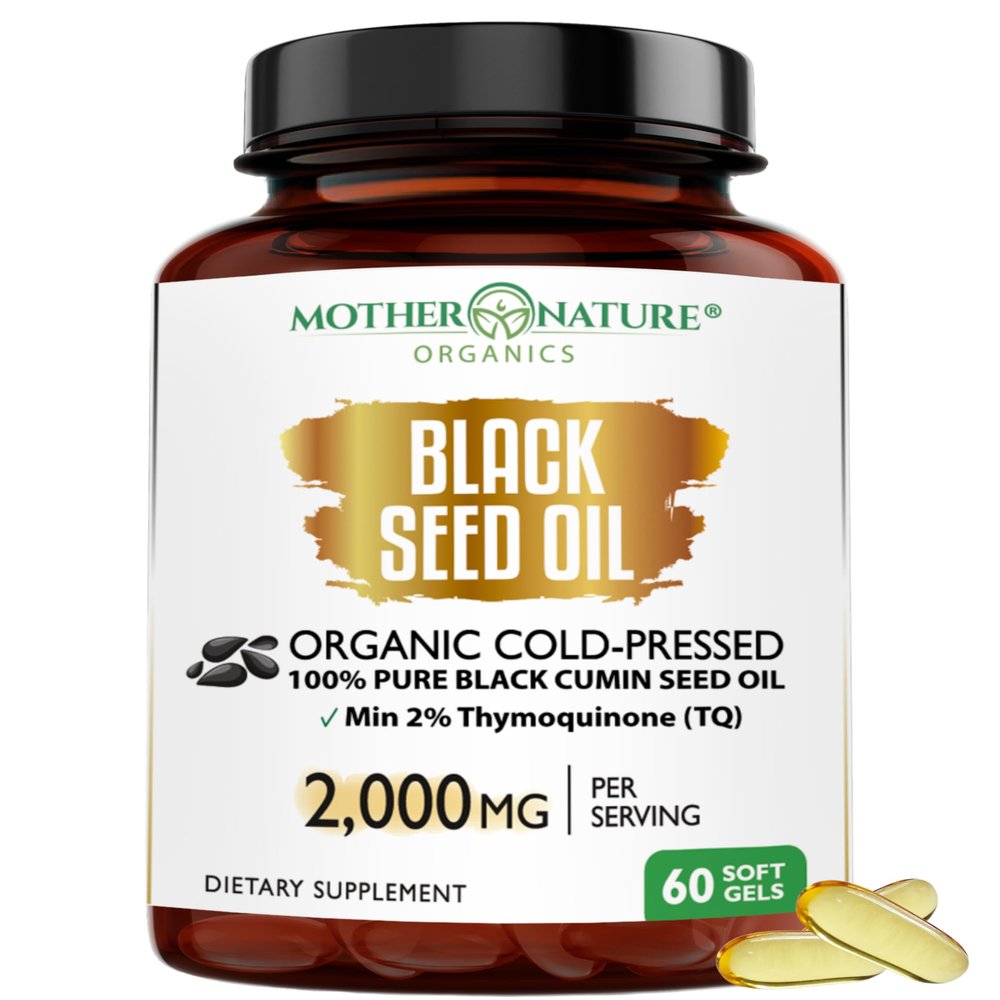 Organic Turkish Black Seed Oil Capsules, Premium Cold Pressed, High TQ, 1 Month Supply, Non-GMO Black Cumin Nigella Sativa Oil for Immune Support, Joint, Digestive Health, 1000mg per Capsule, 60ct