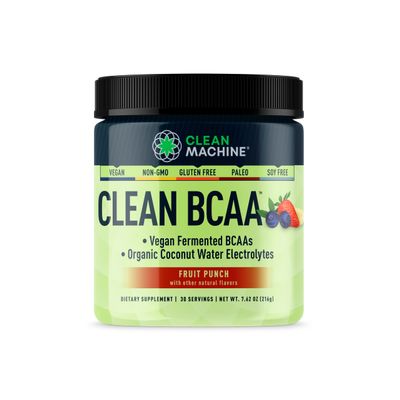 Clean BCAA - 2:1:1 Food Sourced BCAAs Powder & Coconut Water Electrolytes Recovery & Amino Energy Supplement - Award Winning Vegan Amino Acid Supplement - 30 Servings (30, Fruit Punch)