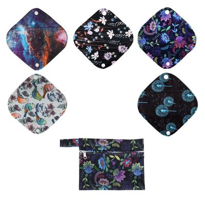 5 Cloth Menstrual Pads 1 Wet Bag XS Panty Liners Reusable Washable (Retro Floral, XS Panty Liners)