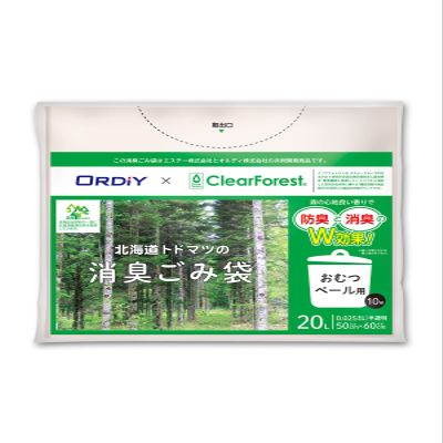 Ordi x Este HKD-DP-10 Co-Developed Deodorizing Garbage Bags, 6.3 gal (20 L), Translucent, 10 Bags, Set of 1, Plastic Bags for Diapers, Clear Forest