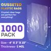 APQ Clear Gusseted Poly Bags, 4 x 2 x 10 Inch. Pack of 1000 Gusseted Plastic Bags 1 Mil Thick for Favors with Open Top. Clear Plastic Bags for Packaging Cookies, Popcorn, Candies, Homemade Bread view 2