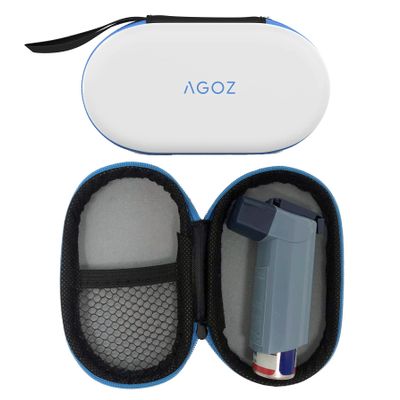 AGOZ Asthma Inhaler Medicine Travel Bag Case for Children and Adults - Protective Medical Pouch Holder Cover with Zipper Closure and Wrist Strap (White)