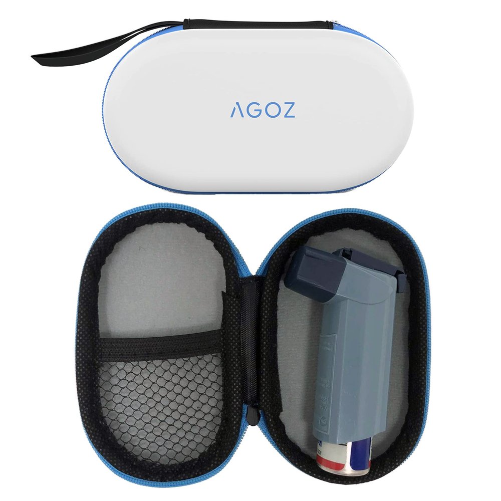 AGOZ Asthma Inhaler Medicine Travel Bag Case for Children and Adults - Protective Medical Pouch Holder Cover with Zipper Closure and Wrist Strap (White)
