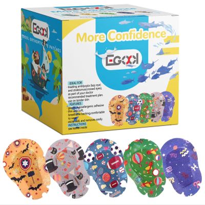 EGOOL Adhesive Eye Patches for Kids Cool Boys Design, 45 + 5 Bonus per Box, Regular Size, Breathable Material, Colorful and Fun Pattern, Hypoallergenic & Sensitive for Lazy Eye