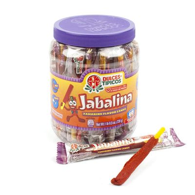 Mexican Candy Tipicos Jabalina 40ct Jar Hot and Salted Tamrind Flavor Candy Straw (5" length)