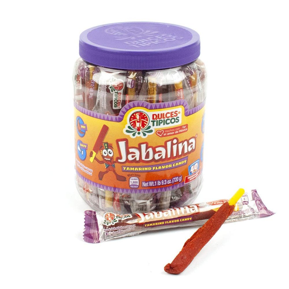 Mexican Candy Tipicos Jabalina 40ct Jar Hot and Salted Tamrind Flavor Candy Straw (5" length)