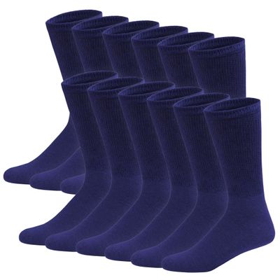 12 Pairs of Cotton Diabetic Neuropathy Crew Socks (10-13, Fits Mens shoe size 9-12, Navy)