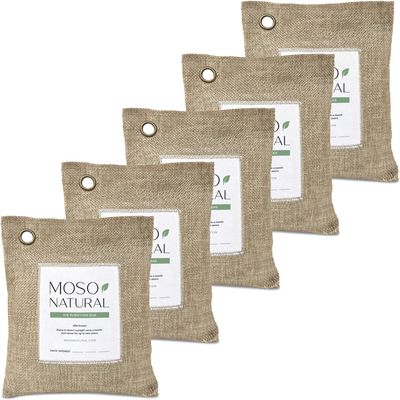 Moso Natural Air Purifying Bag 200g (5 Pack) A Scent Free Odor Eliminator for Cars, Closets, Bathrooms, Pet Areas. Premium Moso Bamboo Charcoal Odor Absorber (Natural Beige)