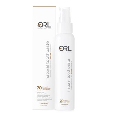 ORL Fluoride-Free, Natural Hydroxyapatite Toothpaste with Organic Xylitol. Helps Strengthen Teeth, Prevent Cavities, Non-Toxic Ingredients. Natural Cinnamint Flavor 4 oz. Made in USA