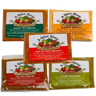 A Spice Above 5 Pack Spicy Dips Mixed Seasonings Packets Includes Habanero, Jalapeo, Chipotle, Buffalo, and Guacamole